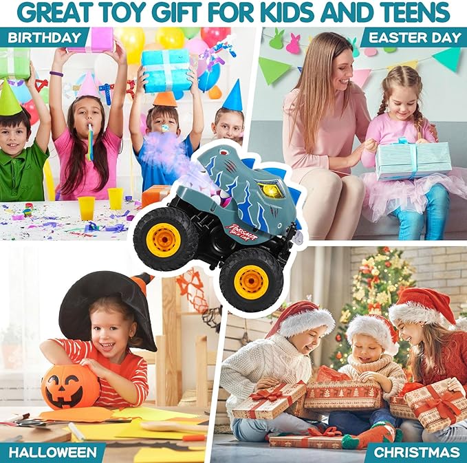 DYODYORC Remote Control Car 2.4Ghz All Terrain Dinosaur Monster Truck Toys RC Truck with Spay Music 360 Stunt Capable All Included Ready to Run Toy Gifts for Boys and Girls (Gray)