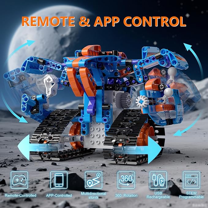 5in1 Robot Building Kits for Kids 6-12 APP &amp Remote Control STEM Robot Building Toys for Kids Science Learning Technic Coding Tank Truck Stem Building Sets Erector Set for Boys Girls Xmas Gifts