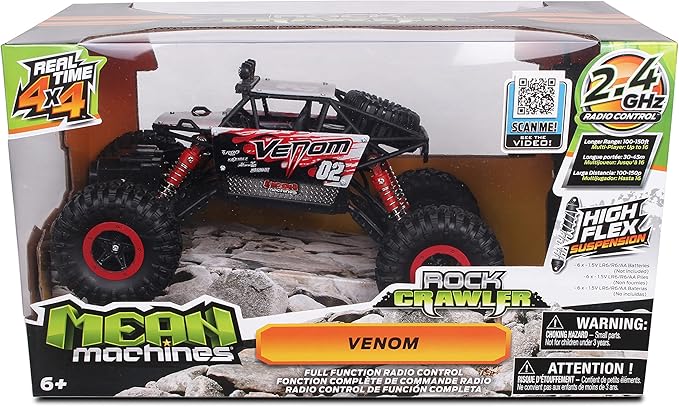 NKOK Mean Machines 1:16 2.4GHz RC Rock Crawler Venom (Red) Designed for Rough Terrain Climbing Pistol Grip Full Function Controller Powerful Motor