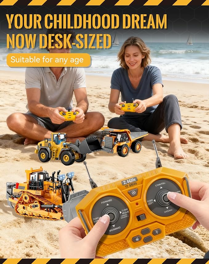 Construction Rc Set of 4 – Realistic Excavator Set Bulldozer Dump Truck &amp Loader Toy –Command The Site Conquer The Dirt with 2.4ghz Control Led Lights Die-Cast Metal Parts (1cp-4)