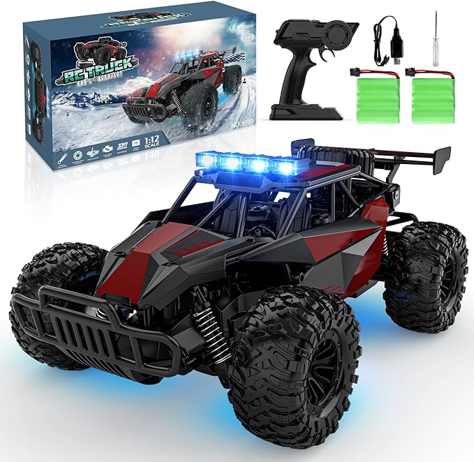 BLUEJAY Remote Control Car 2.4GHz High Speed 33KM/H RC Cars Toys 1:12 Monster RC Truck Off Road with LED Headlight and Rechargeable Battery Gifts for Adults Boys 8-12