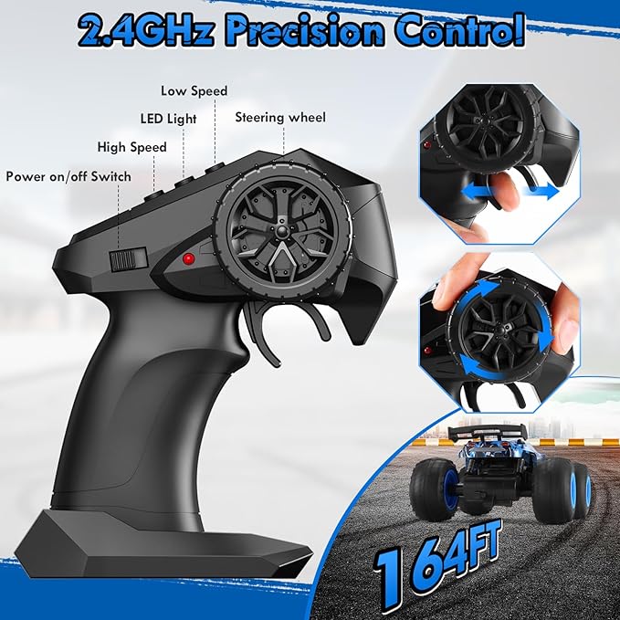 Remote Control Car 1:18 Rc Cars All-Terrain RC Truck with LED Light 20KM/H Rechargeable 2WD 2.4GHz Sturdy PVC Shell Remote Control Truck for Boys 4-7 8-12 Beginner