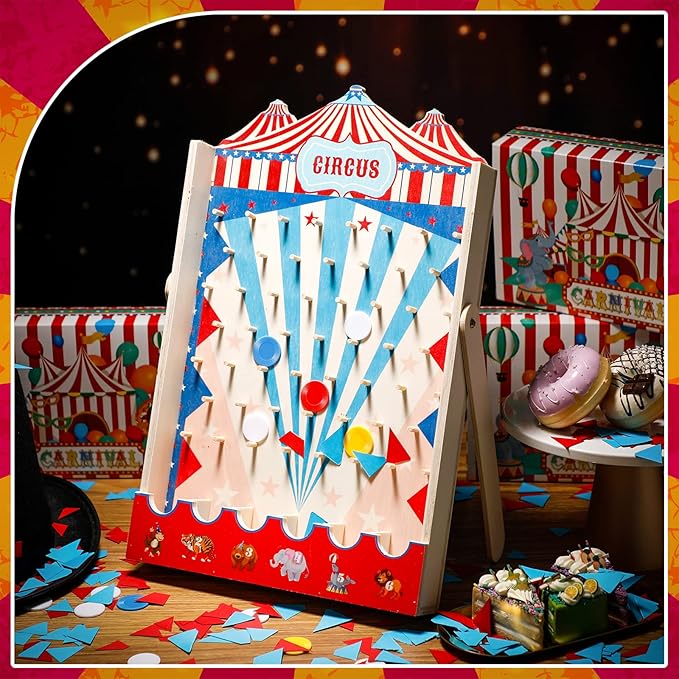 Fulmoon Disk Drop Game with 8 Disks Halloween Carnival Circus Theme Christmas Party Fun Wood Family Board Game for Birthday Party Decorations Supplies Activities(15.7 x 10 Inch)