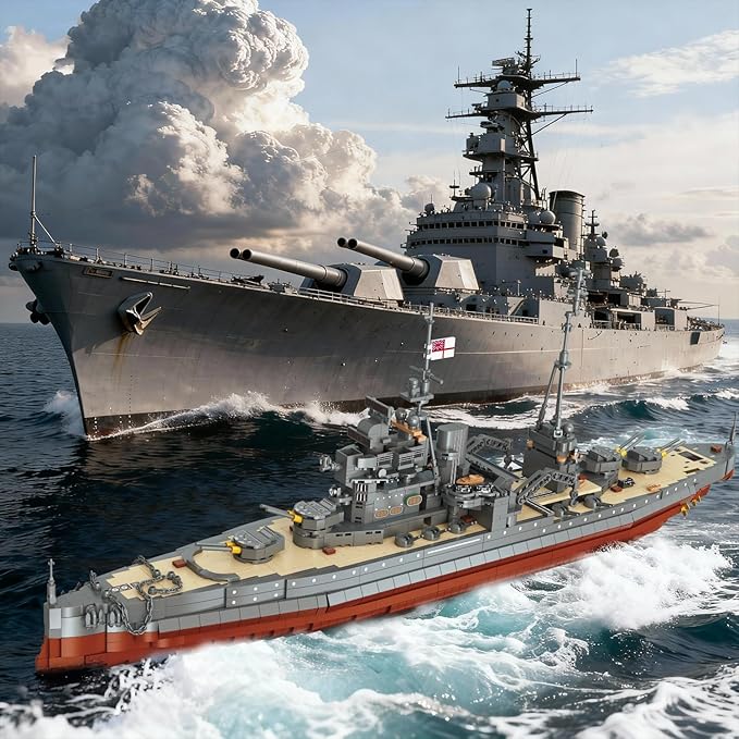 Military Series World War II Battleship Building Kit 2277 Pcs Queen Elizabeth Class Battleship Compatible with Lego Military Army Set Adults WW2 Gift Boat Building Block Teens 14+ Model Home Decor