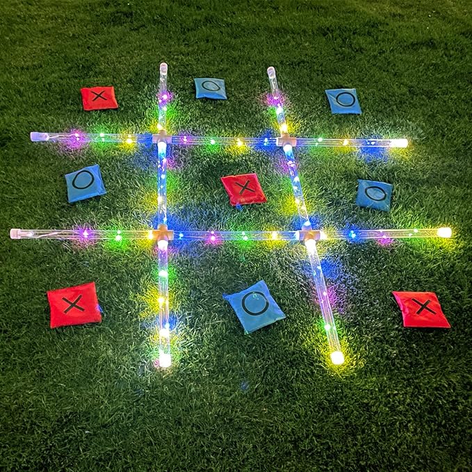 Outdoor Games Giant Tic Tac Toe Games Yard Lawn Games with Light Glow in Dark for Family Adults and Kids