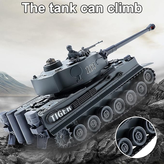RC Military Tank WW2 Tiger I Army Tank Toy with IR Battle 2.4GHz Remote Control Military Vehicles with Lights &amp Rotating Turret Gift for Boys Kids Adults &amp Collectors
