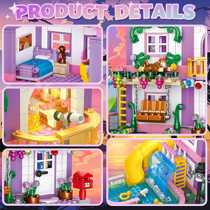 Pink Girls Summer Villa Friends Building Block Set Compatible with Lego Friends Educational 3 in 1 Construction Toy with Pool Slide Monkey and Swing for Kids Age 6 8 12 and Up 1026PCS