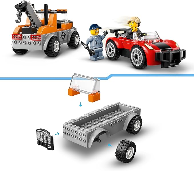Lego City Tow Truck with Sports Car Toy Car for Boys and Girls from 4 Years Birthday Gift for Children Truck Toy with 2 Mini Figures and Accessories Such as a Cochlear Implant 60435