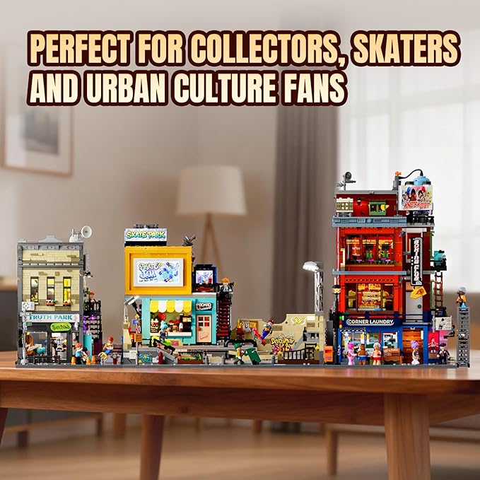 Skate Park Lighting Building Blocks Set - Street Fusion City Town Modular Playset Collection Display kit with Minifigures 1903 Pcs for Adults &amp Teens &amp Life Enthusiasts