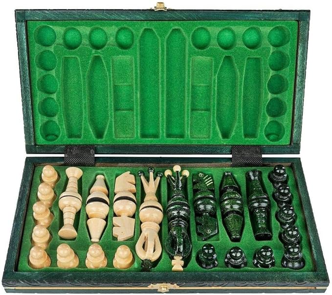 Chess and games shop Muba Beautiful Handcrafted Wooden Chess Set with Wooden Board and Handcrafted Chess Pieces - Gift idea Products (12.5'' (32 cm) Green)
