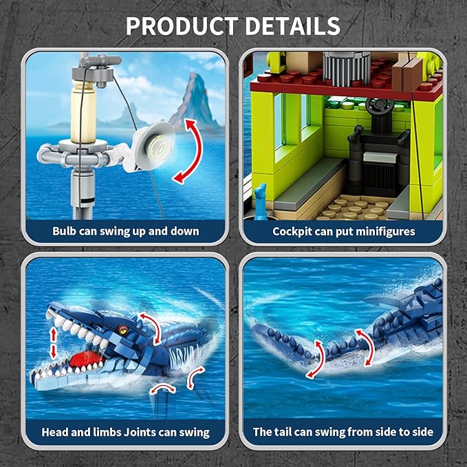 3 in 1 Sea Dinosaur Building Blocks Kit Set Compatible with Lego Dinosaur World Park Mosasaurus Discovery Crossing Ocean World Building Set Boat STEM Toys Gift for Kids and Adults for Boys Age 8-12