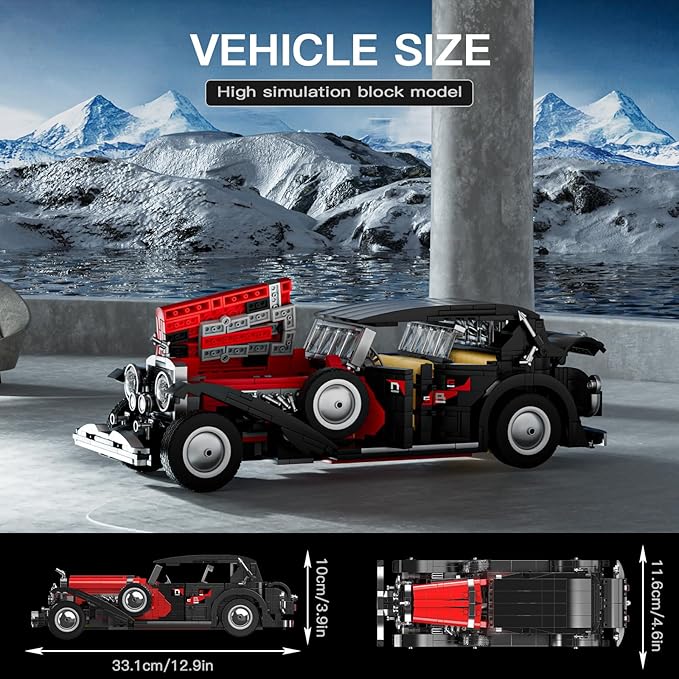Mould King Classic Car Building Sets 10114 Vintage Vehicle Model Build and Display Collectible Retro Antique Vehicle Toys Car Kits for Adults Aged 14+(1380 Pieces)