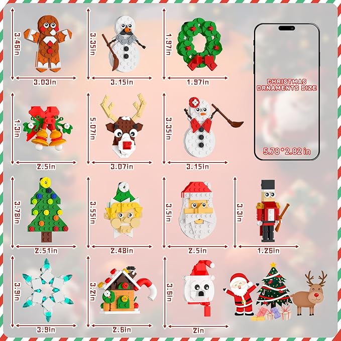 Nubee Christmas Ornaments Building Kit Christmas Tree Wreath Santa Snowman Gingerbread Reindeer Nutcrackers Snowflake 13-in-1. Stocking Stuffers Decor Toys Gifts for Boys Girls Kids.
