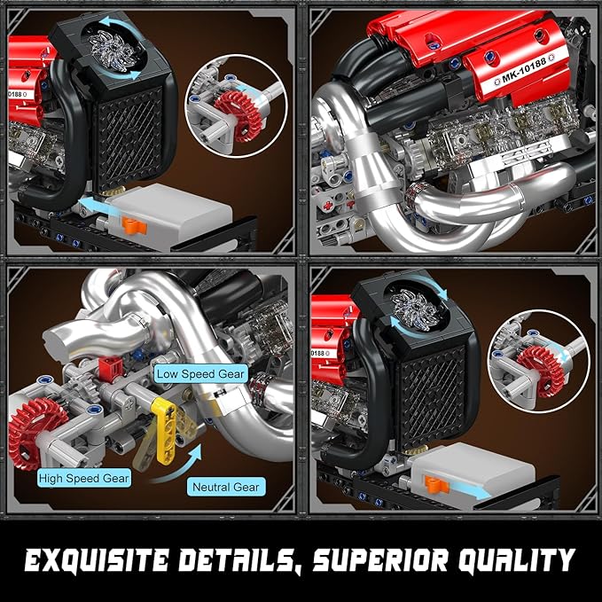 Mould King Racing Car Engine Model Kit 980+Pcs Motorized Mini Engine Kits That Runs Build Your Own Model Engine with Gearshift &amp Battery Building Blocks for Adults DIY Construction Engineering