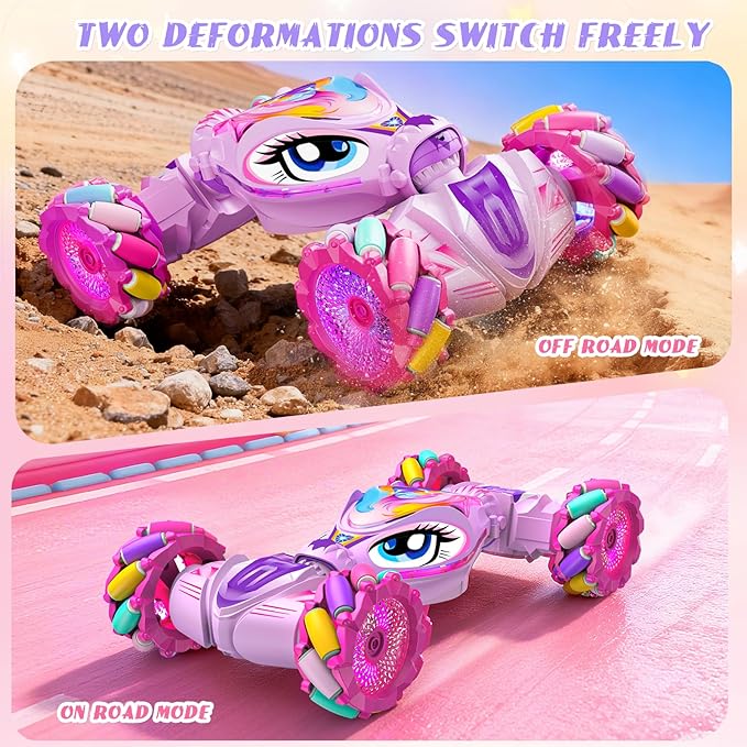 Unicorn Remote Control Car for Girls Age 6-8-12 Pink RC Gesture Sensing Stunt Cars 2.4Ghz 4WD RC Cars Hand Controlled Remote Control Twist Car with Light &amp Music Gift for Kids Age 6 7 8 9 10 11