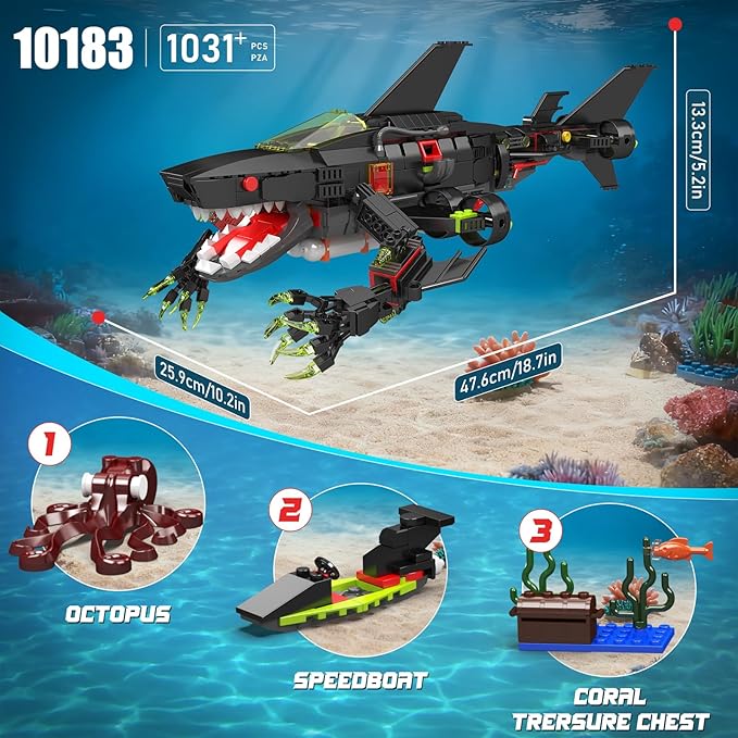 Mould King Shark Building Block Set Ideas Movable Ocean Animal Sea Fish Building Toy Home Decor Gift for Adult 1031 PCS