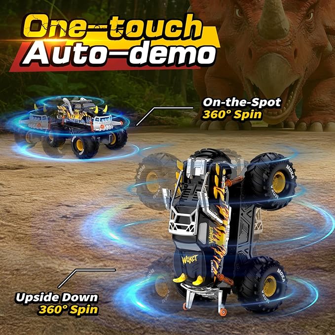 1:16 Waterproof Monster Truck Toys RC Car Amphibious rc Cars Water Blaster Trucks 60+ Min Runtime with 2 Batteries 360 Spin 4WD All Terrain Off-Road Pickup Toy for 4-12 Year Old Kids Gifts Presents