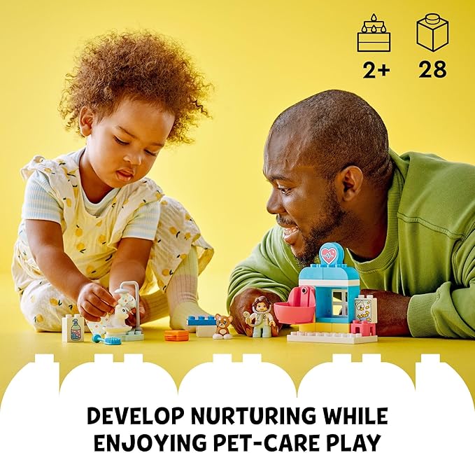 LEGO DUPLO Town Visit to The Vet Clinic Pet-Care Role-Play Toy Dog Cat and Veterinarian Figures Social Emotional Learning Pretend Play Animal Set for Toddlers Aged 2 Years Old and Up 10438