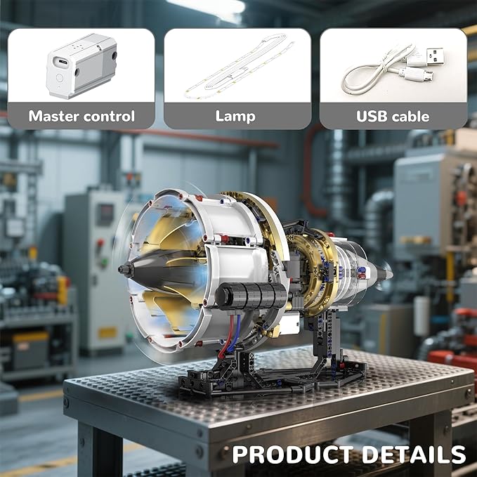 BrixVibe Aircraft Engine Building Set That Works Mini Turbojet Model Kit Technic with APP Control Light &amp Motor Collectible Mechanical Engineering for Adults