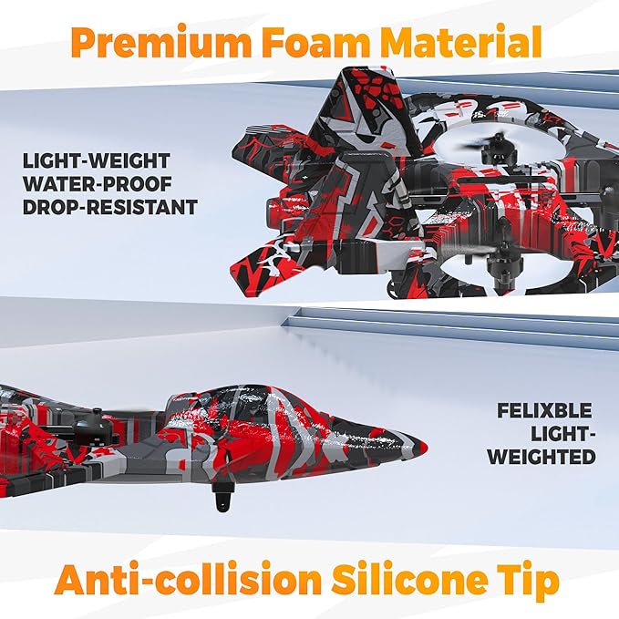 BEZGAR RC Plane Foam Remote Control Airplane Drone for Kids RC Aircraft for Boys and Girls Fighter Jet Helicopter with LED Lights Altitude Hold 360° Flip Stunt Rotation Toy Airplane Red