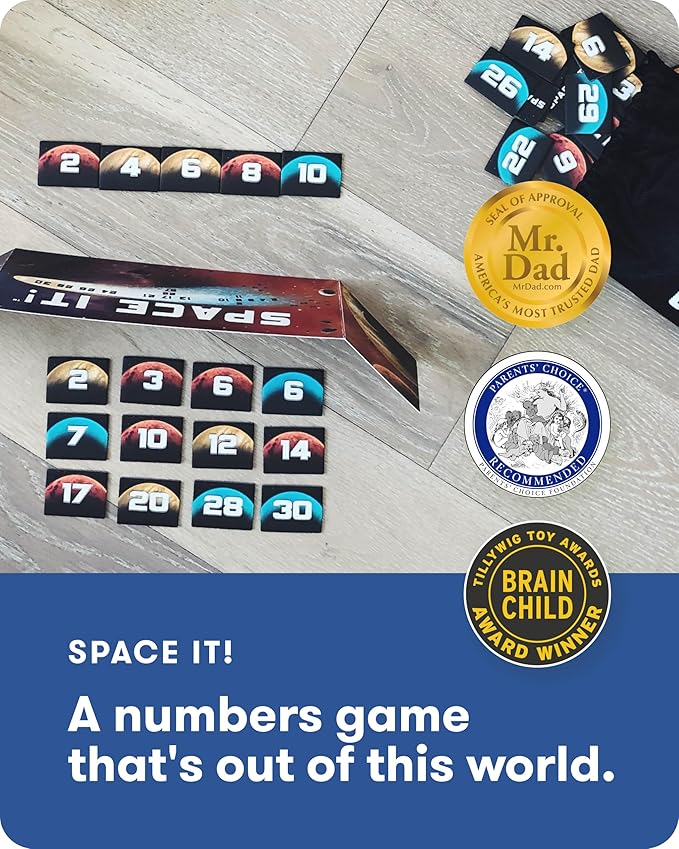 SimplyFun Space It! - Educational Kids’ Game - Math Game for Kids Focused on Skip Sequencing - 2-5 Players Ages 8 &amp Up