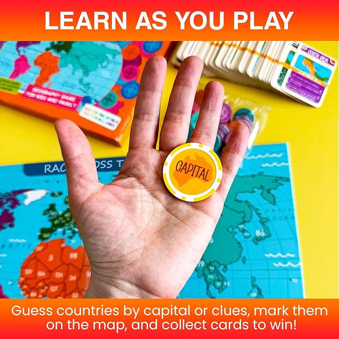 QUOKKA Board Games for Kids 8-12 - Family Games for Kids and Adults - Journey Across the World Card Game Ages 5-9 - Learn Capitals Flags Facts and Map Locations with 195 World Map Cards
