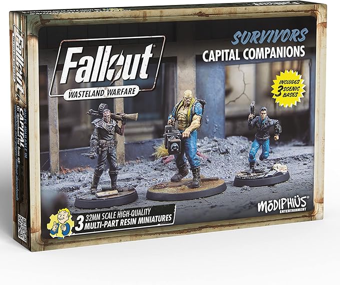 Modiphius Fallout Wasteland Warfare: Survivors: Capital Companions - 3 Miniatures 32mm Unpainted Resin Figures Capital Wave