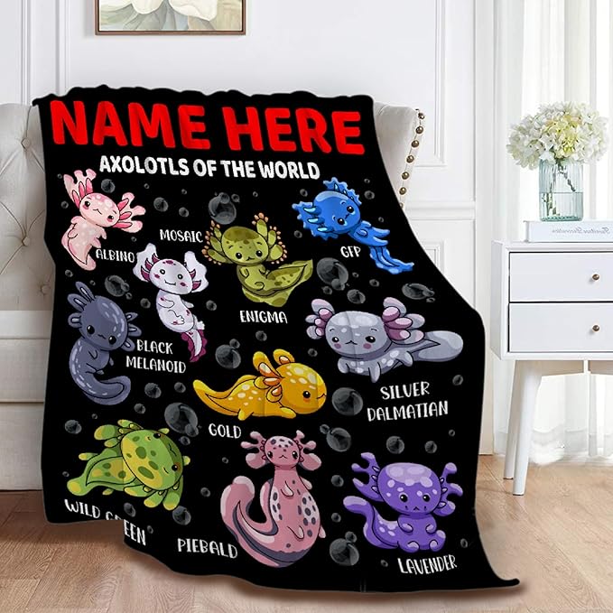 Axolotls of The World Custom Name Blanket Gifts for Girls Boys Women - Super Soft Cozy Warm Throw Sheet for Couch Bed Sofa Office Decor All Season 40x50 for Kids/Children