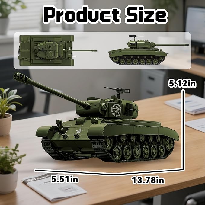 M26 Pershing Tank Building Set WW2 Military Vehicles Collectible Army Model for Boys &amp Adults Home Decor