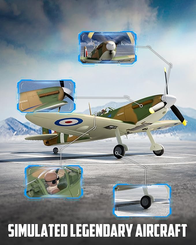 volantexrc Brushless RC Plane 4 Channel Remote Control Airplane Fighter Spitfire RTF with Aileron Gyro Aerobatics &amp 3 Modes Easy to Fly Hobby Radio Controlled Aircraft for Beginners