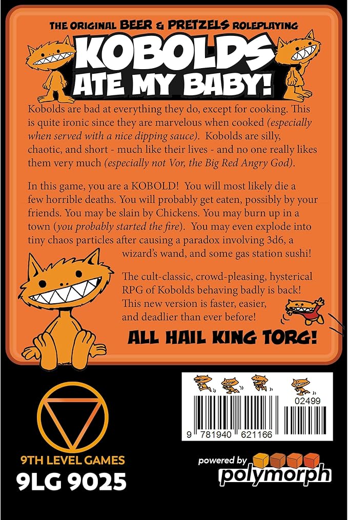 9th Level Games | Kobolds Ate My Baby! The Orange Book | Tabletop Role Playing Game | 2 to 8 Players | Ages 13+ | 60 Minutes