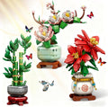 Botanicals 3 Bonsai Flowers Building Blocks Set Lucky Bamboo-Red Poinsettia-Pink Orchid Artificial Flower Bouquet Building Bricks Toy Plants Decor Ideal Valentine's Day Gift for Lover (1576PCS)