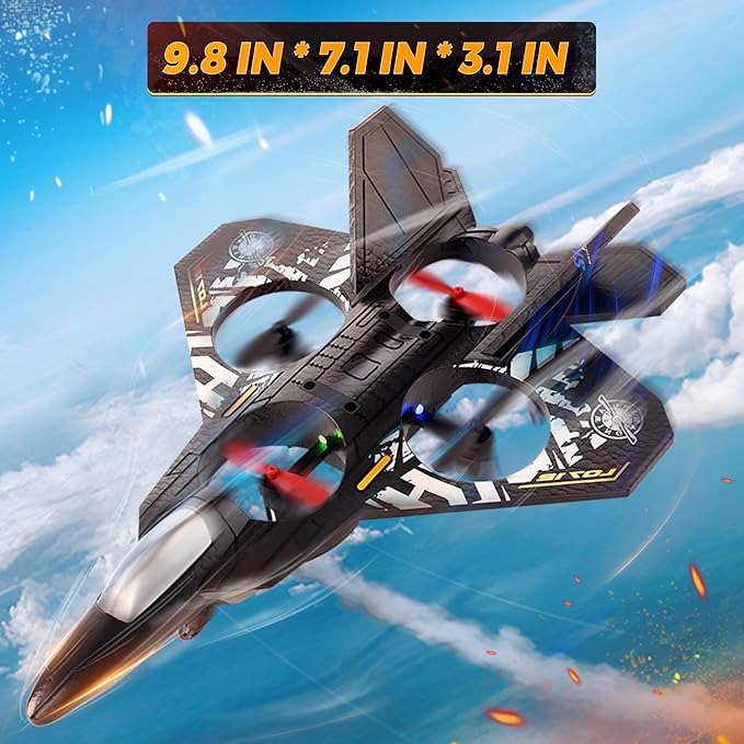 BEZGAR Drones for Kids | 2.4GHZ RC Plane Remote Control Airplane RC Helicopter 360° Flip Fighter Jet Toy with Colorful LED Navigation Light Blue