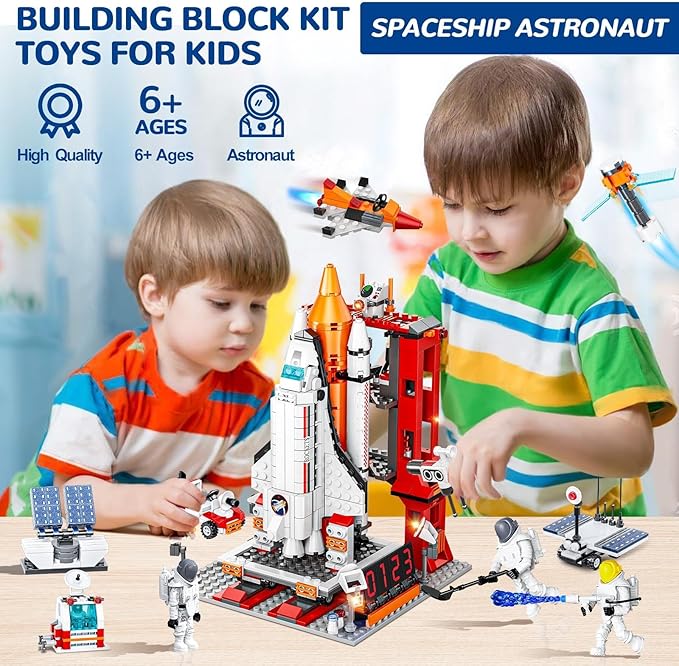 Space Exploration Shuttle Toys 12-in-1 STEM Aerospace Building Kit Toy Rocket Building Kit Toy with Launcher Astronauts Airplane Rocket Gift for 6 7 8 9 10 11 12+ Years Old 855 Pcs
