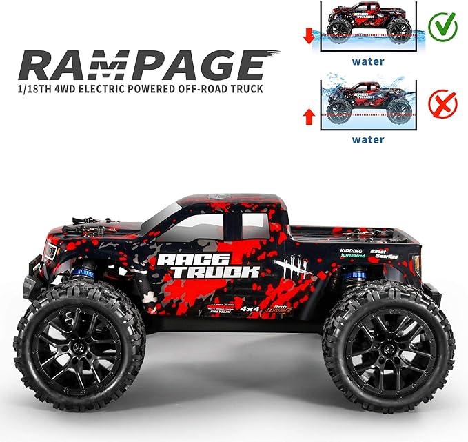 HAIBOXING 1:18 Scale All Terrain RC Car 36KM/H High Speed 4WD Electric Vehicle2.4 GHz Radio Controller Included 2 Batteries and A ChargerWaterproof Off-Road Truck (Red)