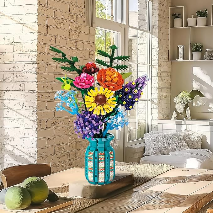 Flowers Bouquet Building Set for Adults Wildflowers Icon Flowers Botanical Collection Kits Compatible with Lego Flowers Valentines Flowers Sets for Women Girls 14+ 11001