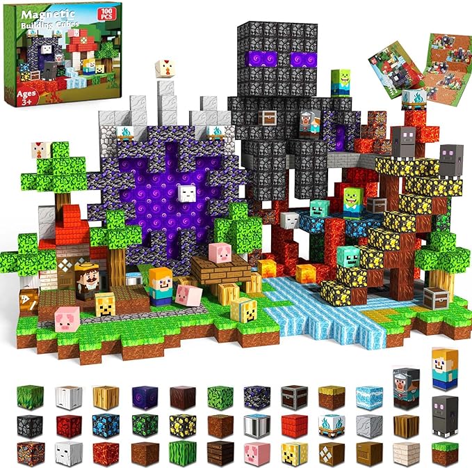 100 PCS Magnetic Blocks - Magnetic Building Blocks Stacking Magnets for Kids Sensory Toy for STEM Montessori Sensory Toys for Kids 3+ Boys and Girls Christmas Birthday Gifts