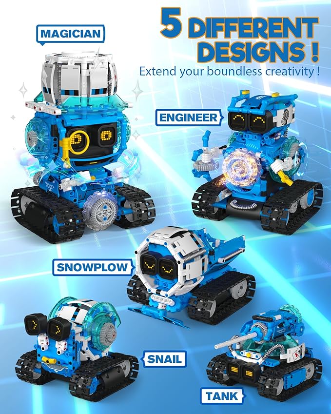 5 in 1 STEM Robot Building Toys for Boys Age 8-13 494PCS Remote &amp App-Controlled Set Educational Coding Toy Kids DIY Sound &amp Light Interactive Science Sets Gift for Boys Girls 10-12