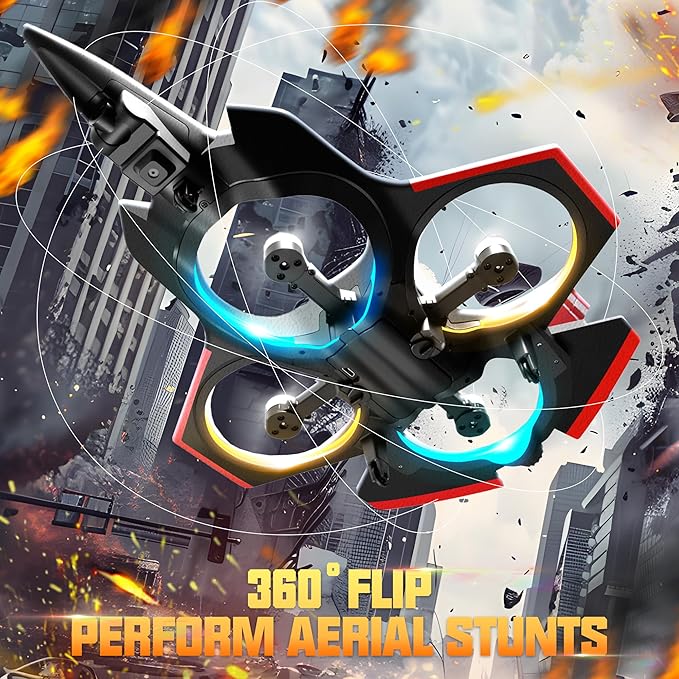 BEZGAR Brushless RC Plane with Camera | 2.4GHZ Remote Control Airplane 6-axis Gyro Drones for Kids RC Helicopter 360°Flip Jet Fighter for Beginners with LED Navigation Lights and Two Batteries
