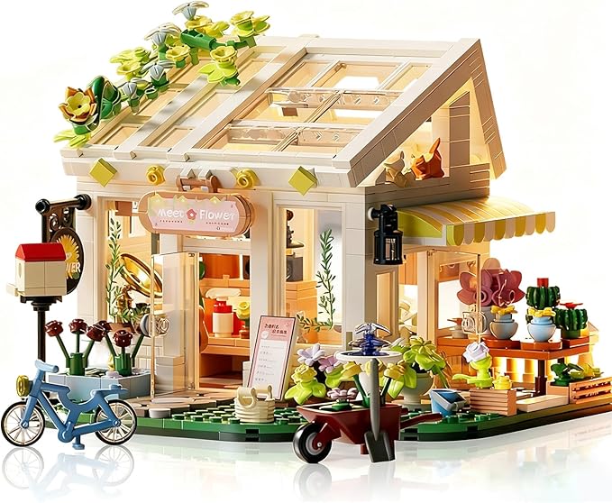 Flowers House Building Set with Lights Garden Building Kits Sunshine Greenhouse Building Toy for Home Display Decoration Creative Greenhouse Playset for Girls Friends and Adult 8+ (832 PCS)