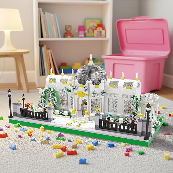 Neoclassical Garden Square Micro Blocks Building Set 2397 PCS Architecture Model with Central Grand Piano &amp Crystal Dome Street ViewToy for Adults Home Decor Gift