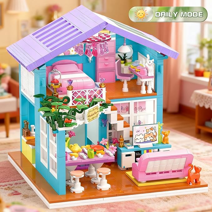 730PCS Pink Cat's House Building Blocks KitDream Villa Architecture STEM Toys Friends Building Set with LED LightUnique Educational Birthday Gift for 14+ GirlsBoys or Adults