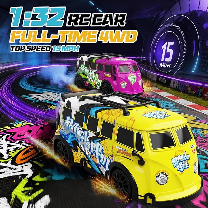 Mini RC Toy Cars for Easter Gifts for Adults Kids Boys Girls RC Drift Car 1:32 Scale 2.4GHz remote control Remote Control Car with LED Lights 4 Obstacles Stunt Drifting RC Toys 4WD 25 km/h