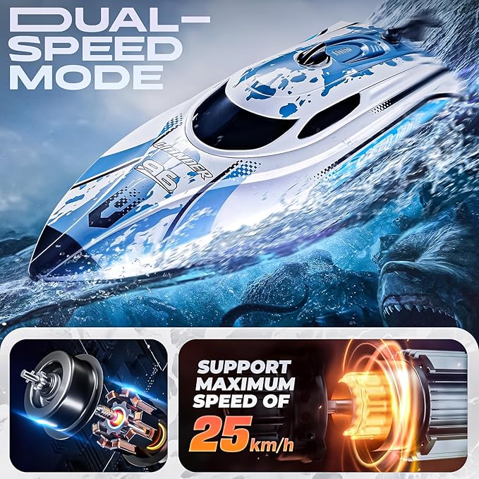 BEZGAR RC Boat 12 inch Remote Control Boat for Kids and Adults 25 KPH Fast RC Speed Boats with 700mAh Battery Ideal Waterproof Toy Boats for Lakes &amp Pools - TX126 White