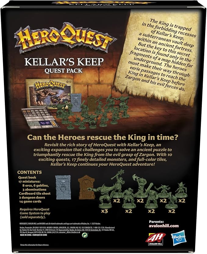 Hasbro Gaming Avalon Hill HeroQuest Kellar's Keep Expansion Dungeon Crawler Board Game for Ages 14 and Up 2-5 Players Requires HeroQuest Game System to Play