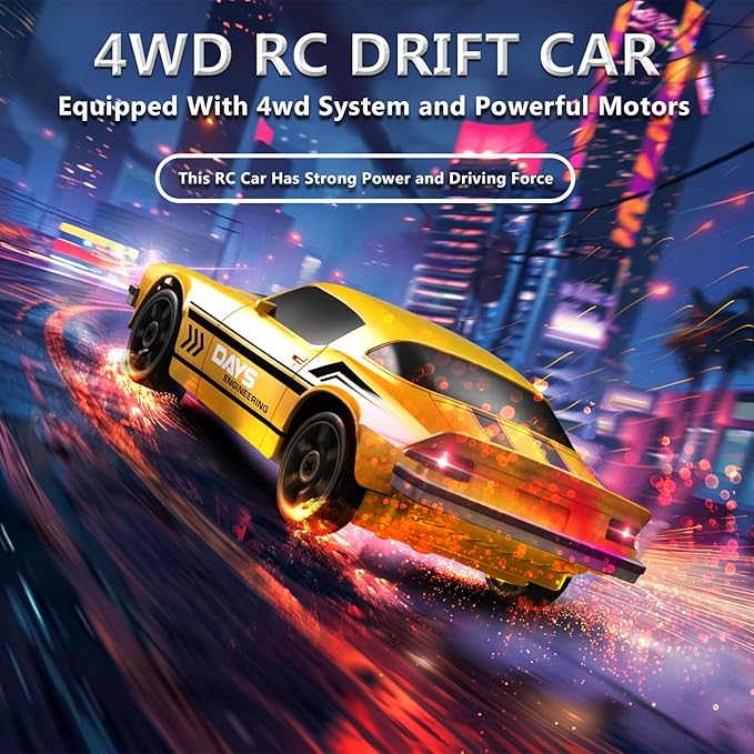 RC Drift Car 1:24 Remote Control Car 4WD 15KM/H High Speed Racing Sport Car with LED Lights RC Cars Toy for Kids Boys Girls Adults Gifts Birthday Christmas Rechargeable Batteries