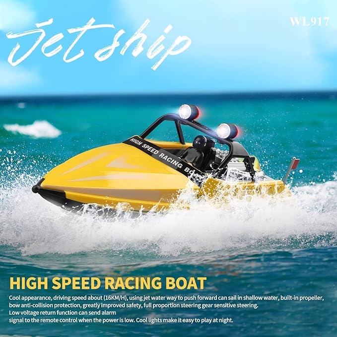 GoolRC RC Jet Boat WLtoys WL917 16km/h High Speed Remote Control Boat 2.4Ghz RC Jet Toys Storage Bag Led Lights Gift for Teens Adults