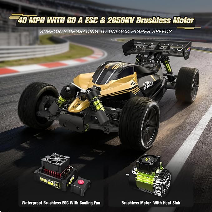 RIAARIO 1/10 Brushless RC Cars RTR Beginner MAX 50+ MPH Metal Drivetrain 4WD Waterproof Electronics Carbon Fiber Black Ages 14+