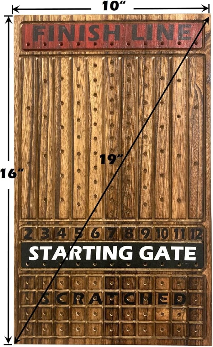 Horse Racing Game for Adults Horse Race Board Game with 11 Luxurious Antique Matt Metal Horses(Bronze Brass Silver) 19” Wood Horse Race Game Board Dice &amp Card Included (Log)