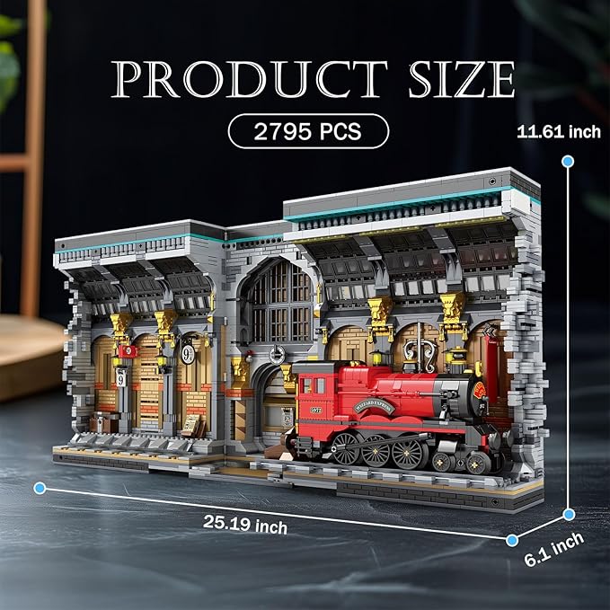 Reobrix Magic Train Booknook Building Set with Lights Creative Bookends Building Kit 66031 Bookshelf Home Decor 2795 PCS Book Nook Model Toy Kit Gift for Teens 14+ and Adults